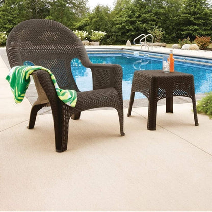 Plexon Woven Side Table, Earth Brown, 20" D x 20" W x 18" H, Durable All-Weather Wicker, UV Protected, Stacks for Easy Storage