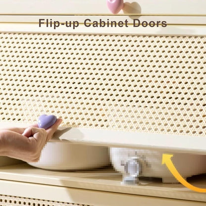 13 Inch Wide Kitchen Cabinet Storage Natural Bamboo Material Flip Up Hover Door Design Food Pantry Cabinet, for Kitchen Living Room Bedrooms(60 * 33 * 40cm)