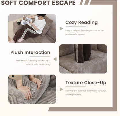 Sectional Couches for Living Room,102inch Cloud Couch Modular Sectional Sofa,Modern Corduroy Couch Love Seat,Cushion Covers Removable& Washable (Brown)