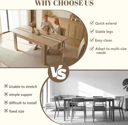 Expandable Dining Table for 4-10 People, 54 to 85 Inch Rectangular Kitchen Table with Self-Storing Leaf, Modern Engineered Wood Dining Table
