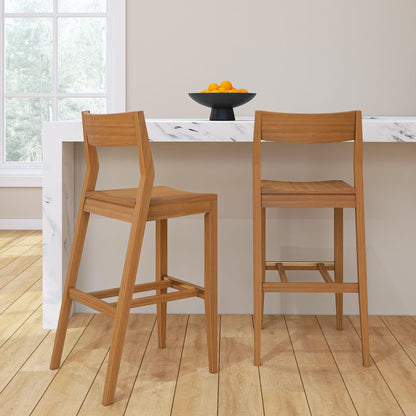 Plank+Beam Modern Bar Height Chairs, 44 Inch, Set of 2 Solid Wood Dining Chairs for Home Bar, Kitchen, Contemporary Seating for Dining Room, Pecan