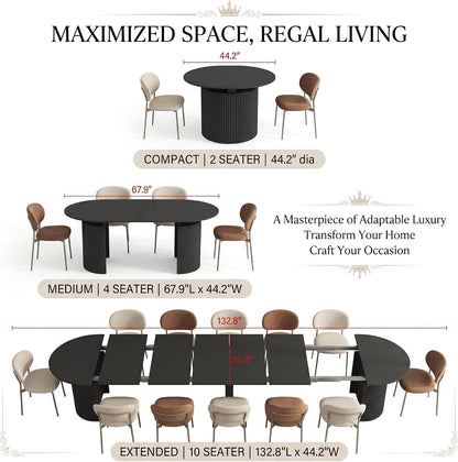 Extendable Dining Table for 1-10 People, Wood Foldable Kitchen Table for Small Space, Multifunctional Dining Room Furniture (Black) (Black)