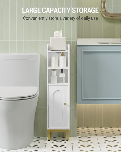 Hzuaneri Bathroom Storage Cabinet, Small Corner Floor Cabinet | Narrow Toilet Paper Holder, Bathroom Organizer with Adjustable Shelf, 2 Doors, for Small Spaces, White BC08203X