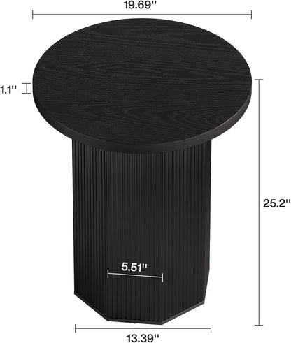 Tribesigns Round End Table, Farmhouse Pedestal Side Table, Fluted Wooden Nightstand Drink Stand for Living Room, Bedroom (1, Black)
