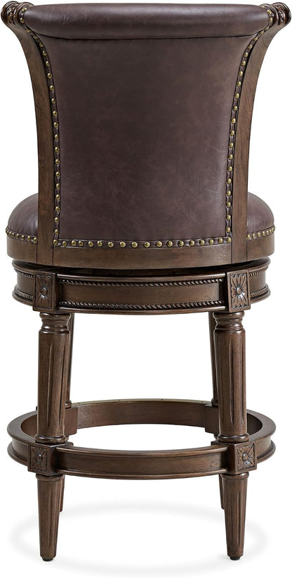 ROME + OAK Runyan 26 Swivel Counter Stool, Set of 3 | Rotating High Back Barstool in Dark Walnut Finish with Vintage Brown Vegan Leather Seat