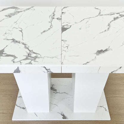 78.74" Extendable Dining Room Table for 6-10 Modern Faux Marble Wooden Expandable Kitchen Table Pedestal Base,Large Rectangle Dining Table,White
