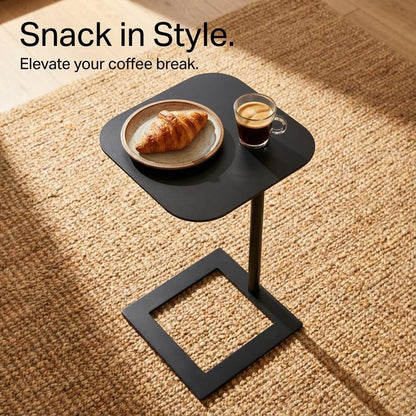 Stable C Table End Table, 23.4" Tall C Shaped Side Table that Slides Under Sofa, Slim Under Couch Table, Modern Industrial Coffee Tray Table for Living Room Bedroom (Medium, Black)