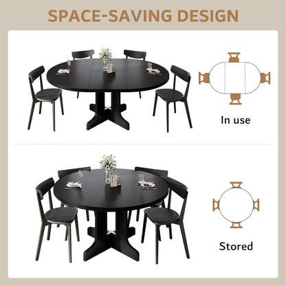 iPormis 59" Extendable Round Dining Table for 4-6, Modern Kitchen Table with Heavy Duty Pedestal Base & Wooden Top, Oval Dinner Table, Dining Room for Dining Living Room, Easy Assembly, Black