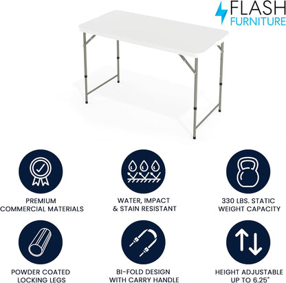 Flash Furniture 4-Foot Bi-Fold Granite White Plastic Folding Table | Lightweight, Easy Storage, Commercial Grade, Carrying Handle