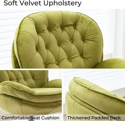 Velvet Swivel Accent Chair with Ottoman Set,Modern Tufted Armchair with Footrest for Living room,Reading TV Chair for adult,Comfy Chaise Lounge Chairs with 360 Degree Swiveling for bedroom,Olive Green