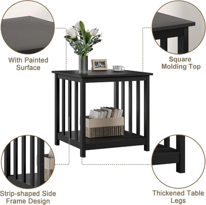 Treocho Large End Tables Living Room Set of 2 with Storage Shelf