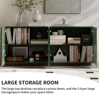 LKTART 59" Sideboard Buffet Cabinet with Storage, 4 Doors Modern Accent Storage Sideboard, Floor Cabinet Buffet with Spiral Grain for Kitchen, Living Room (Green)