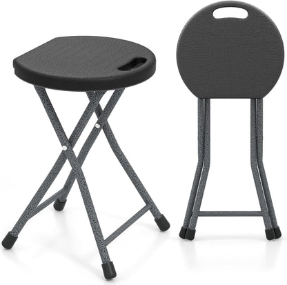 GYMAX Folding Stool, 18in Portable Collapsible Bar Stool with Handle & Steel Frame, 330lbs Sturdy Foldable Lightweight Metal Chair for Outdoor/Indoor Kitchen Home Bar, Assembly Free (Set of 1, 18inch)