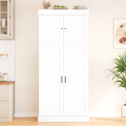 roomfitters 77'' Kitchen Pantry Organizers and Storage Kitchen Cabinet, with Door Spice Racks, Wine Rack, 3 Drawers, White