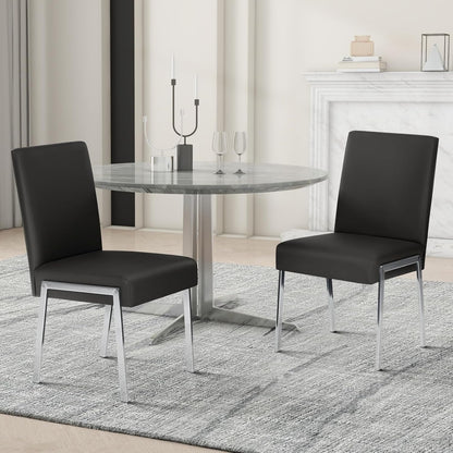 Modern Dining Chair Set of 2, Comfortable Dining Chair with Thick Cushions | Upholstered Leather Kitchen Side Chair with Metal Feet for Home, Kitchen, Living Room, Dining Room and Cafeteria, Black