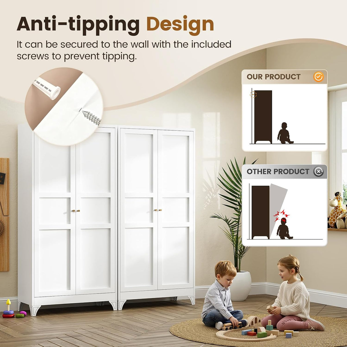 Yizosh Metal Storage Cabinet Kitchen Pantry Cabinet 4 Adjustable Shelves Kitchen Pantry Cabinet for Livingroom Pantry Bathroom Kitchen 75.6" H x 35.4" W x 17.7" D White