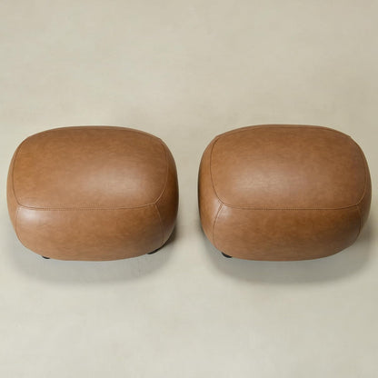 KINWELL 23" Wide Faux Leather Upholstered Ottoman Set of 2, Camel | Living Room Footrest with Soft Padded Seat, Mid-Century Modern Entryway Footstool for Bedroom, Entryway or Living Room