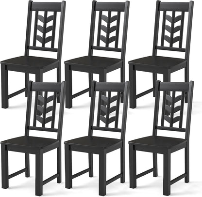 NAFORT Wood Dining Chairs Set of 6, Black Kitchen Chairs, Solid Rubber Wood Chair with Non-Slip Foot Pads, Max Load of 430 Lbs, Farmhouse Seat High Chevron Back Dining Room Chairs