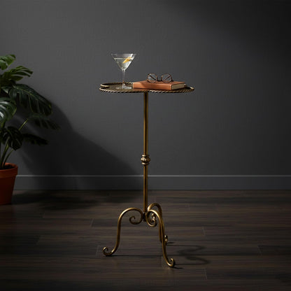 Antique Gold Metal Side Table, Modern Accent Small Drink Table, Coffee Martini Table for Small Spaces,Living Room,Bedroom,Corners