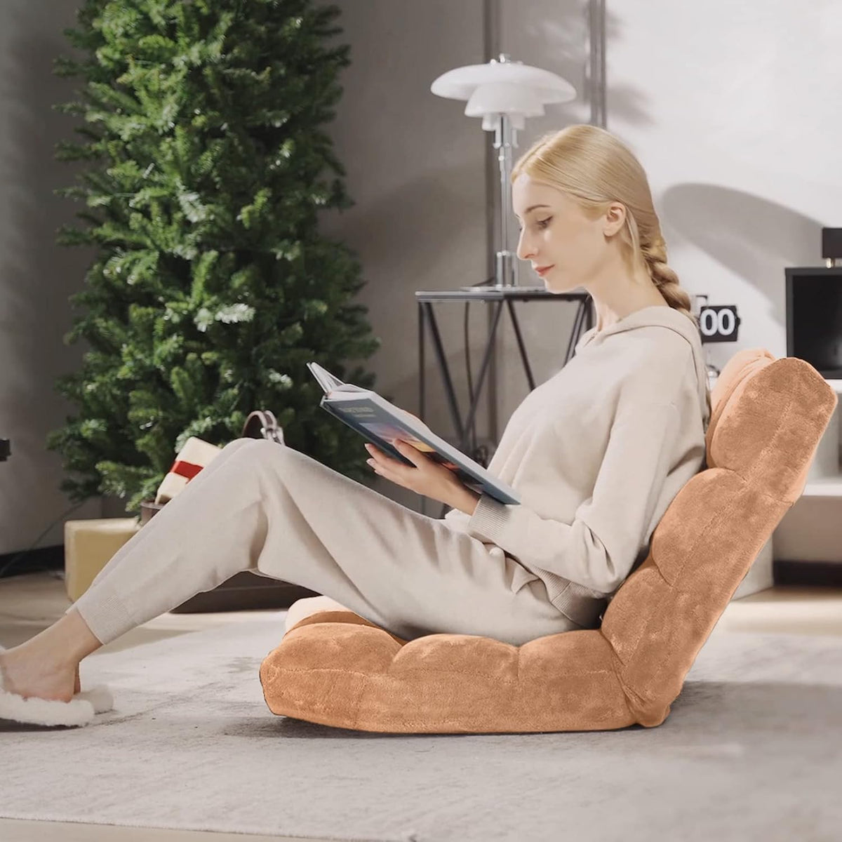 Giantex Folding Floor Chair with Back Support, 14 Adjustable Position, Padded Sleeper Bed, Couch Recliner, Gaming Floor Chairs for Adults, Meditation, Living Room (TAN)