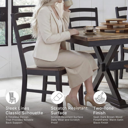Signature Design by Ashley Wildenauer Dining Chairs Set of 2, Modern Ladderback Dining Chairs with Solid Wood Frame, Two-Tone Finish, Contoured Seat, Black/Brown | Solid wood frame, Mango veneer and MDF substrate seat, Modern ladderback, 250 lb capacity