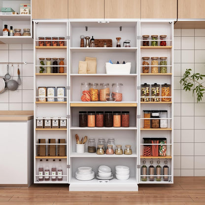 29.9x15.74x71.65Inches White Kitchen Pantry Cabinet, Freestanding Storage Cabinet with Doors & 3 Adjustable Shelves, Buffet Cupboards Sideboard for Kitchen Living Room Dining Room