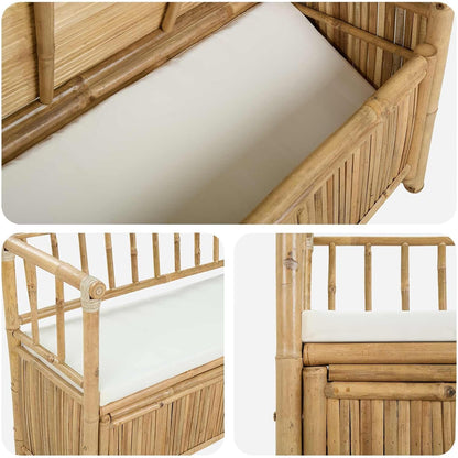 Garden Storage Bench, 43" Outdoor Storage Box Bench with Seat, Natural Bamboo Deck Box for Patio, Backyard and Sunroom, Decorative Wood Bench with Hidden Compartment