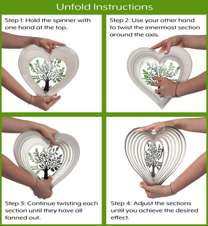 ISEO Silver Heart Wind Spinner for Yard and Garden, Hanging Outdoor Decor, Porch and Patio Decorations, Weather Resistant, 12”