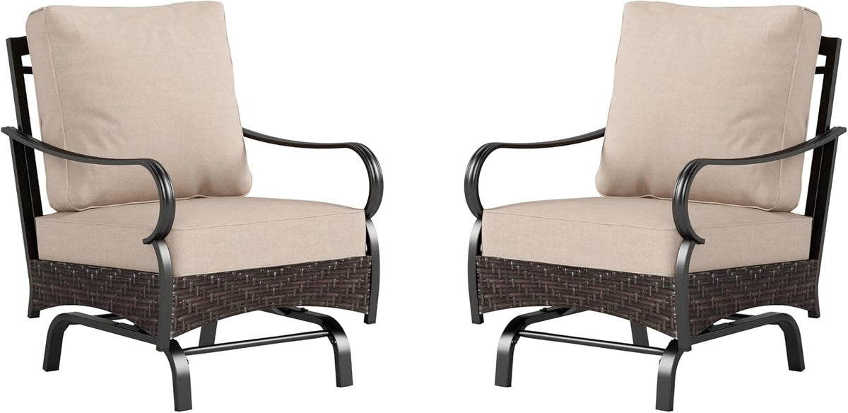 PHI VILLA Rocking Patio Sofa Chairs - 2 PCS Outdoor Rocking Armchairs, Patio Seating with High Back Deep Seat for Porch Deck Balcony