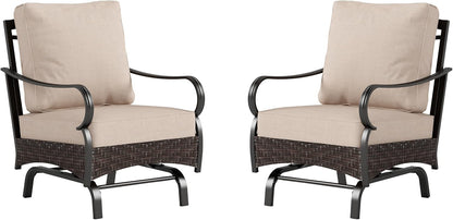 PHI VILLA Rocking Patio Sofa Chairs - 2 PCS Outdoor Rocking Armchairs, Patio Seating with High Back Deep Seat for Porch Deck Balcony