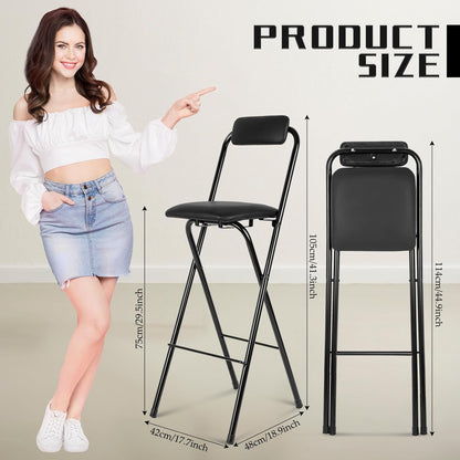 Thyle 1 Pcs Folding Bar Stool with Backrest Counter Height Seat,29.5 Inch | Tall Foldable Design for Kitchen Island Cafe Dining, Portable Space-saving, Leather Padded Seat Back, Metal Frame