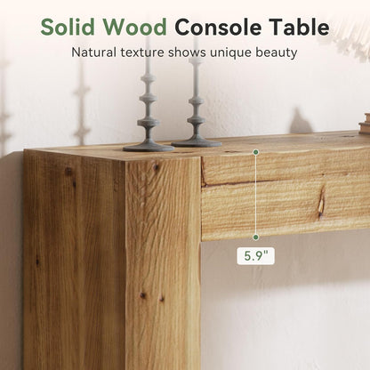 Solid Wood Console Table, 63-Inch Farmhouse Sofa Table Behind Couch for Entryway, Living Room, Foyer, Easy Assembly (Light Wood)