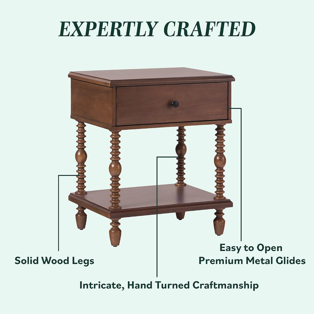 Walker Edison Easy Assembly Wood 1 Drawer Spindle Nightstand - Dark Brown
