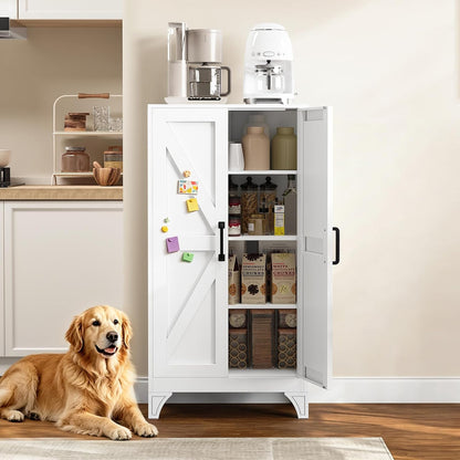 Yizosh Metal Storage Cabinet with 2 Doors and 3 Adjustable Shelves - 47" White Kitchen Pantry Storage Cabinet Locker for Kitchen,Living Room,Dining Room