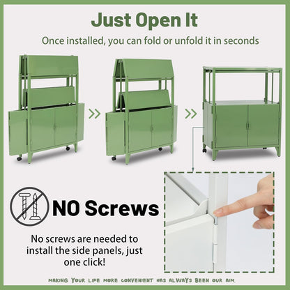 Modern Metal Folding Storage Cabinet, Cream Foldable Sideboard with Shelves, Entryway Console Cabinet Coffee Bar for Patio Outdoor Indoor Living Room Kitchen Bathroom, 5mins Assembly, Green