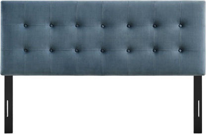 Modway Emily King Size Performance Velvet Headboard in Cadet Blue - Stain-Resistant Velvet Upholstery with Button Tufting and 7 Adjustable Height Positions