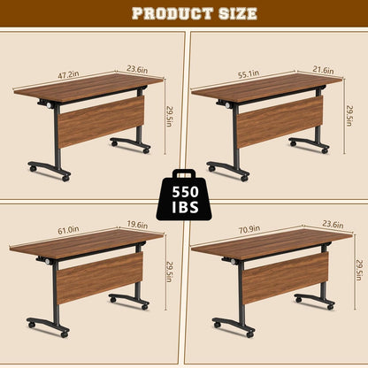 Folding Conference Table for 2-30 Person Modern Large Flip-Top Mobile Meeting Tables with Locking Wheels,Conference Room Table for Office Training Modular Seminar Table (10, Walnut, L70.9in)