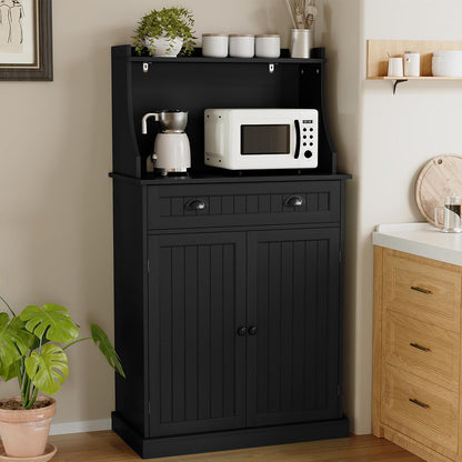 ARTPOWER 54" Kitchen Microwave Cabinet/Stand with Storage and Drawers, Pantry Storage Cabinet with Hutch & Adjustable Shelves for Kitchen, Dining Room, Living Room, Hallway in Black
