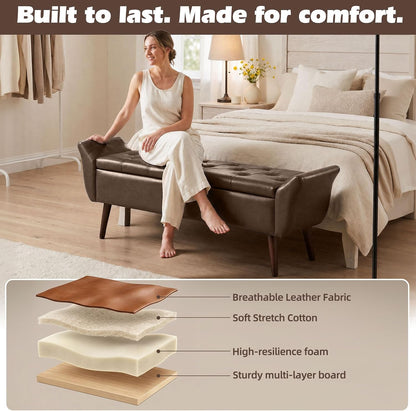 ZZW Storage Ottoman Bench 64’’Length 65L Faux Leather End of King Bed Bench