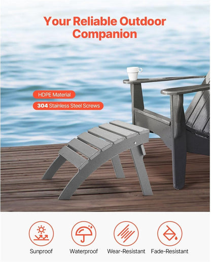 Adirondack Ottoman 21.5L x 18.9W x 14.8H Inch HDPE Folding Patio Footrest Gray