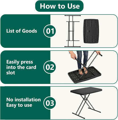 Folding Table 30 Inch - Small Desk Adjustable Height TV Tray for Laptop, Couch, Camping - Heavy Duty Utility Foldable Table for Small Spaces, No Assembly Required, Snowy Granite (Black)
