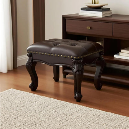Leather Foot Stool,Vintage Footstools,Wooden Footrest,Upholstered Foot Rest for Living Room,Sofa,Entryway (Walnut)