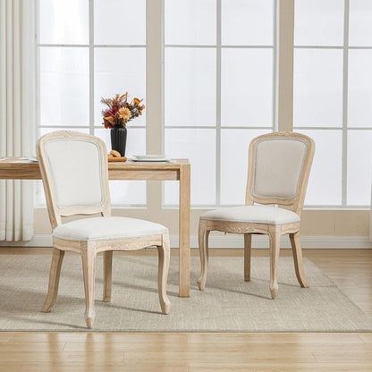 Kmax French Dining Chairs Set of 4, Farbric Upholstered Dining Chairs with Elegant Curved Legs High Back Armless Kitchen Chairs Side Chairs for Dining Room Restaurant - Linen, Beige/Brushed Legs