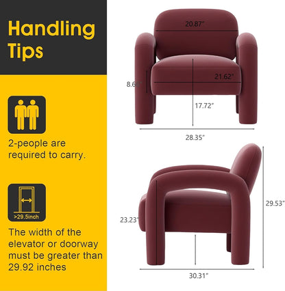 Modern Accent Chair, Comfy Velvet Upholstered Armchair, Cozy Vanity Chair Single Sofa, Tufted Barrel Chair Reading Chair for Living Room, Bedrooms, Corner（Red）