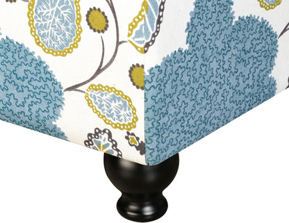 Adeco Colorful Storage Ottoman with Storage, 21" Linen Fabric Ottoman Foot Rest Stool with Hinged Lid with Blue Leaf Pattern, 360 LB Load Capacity, Living Room, Bedroom, Entryway