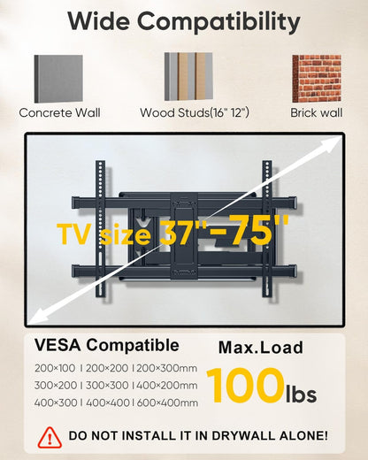 FORGING MOUNT Corner TV Wall Mount for Most 37-75 Inch TVs up to 99lbs | Full Motion TV Wall Mount with 30" Long Extension Arm, Swivel Tilt, Max VESA 600x400mm