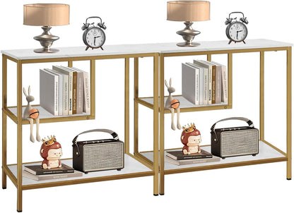 AT-VALY End Table Set of 2, 3-Tier Small End Table, Nightstand for Living Room, Bedroom, Office, Bathroom (Gold)