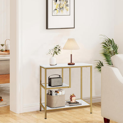 AT-VALY End Table Set of 2, 3-Tier Small End Table, Nightstand for Living Room, Bedroom, Office, Bathroom (Gold)