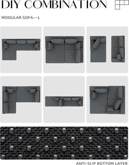 Lifelink 108" Couch L-Shaped - Modular Sectional Couches for Living Room Cloud Sofa with Deep Seat High Back Oversized Left Facing Chaise No Assembly Required