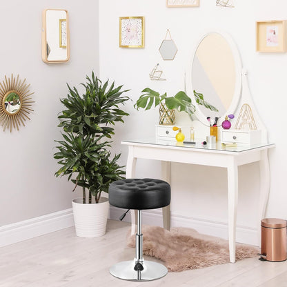 Nova Microdermabrasion Vanity Chair Stool Modern Tufted Round Ottoman Stool Swivel Makeup Chair for Bathroom Bedroom Living Room (Black)